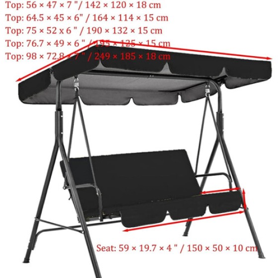 ハリウッドスイング用ルーフカバー交換品、防水・UV保護付き、グレーブルー 164x114x15 cm Ref: 5017